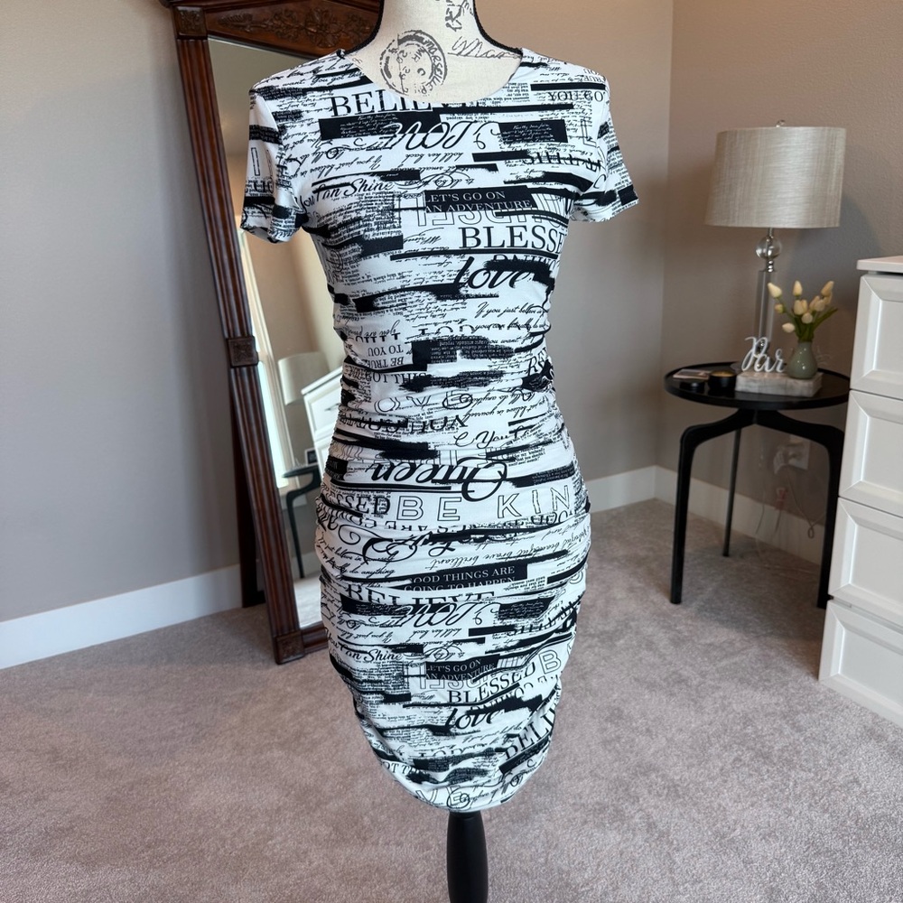 No Boundaries Black and White Text Print Midi Dress
